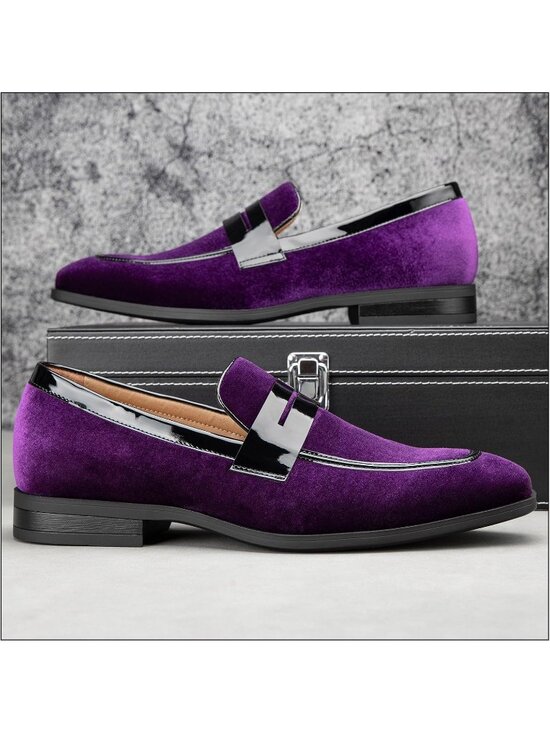 Men\'s Purple24 Rubber Velvet Loafers Low Heels Round Toe Tuxedo Wedding Shoes main image 6